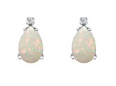 8x5mm Pear Shape Opal with Diamond Accents 14k White Gold Stud Earrings