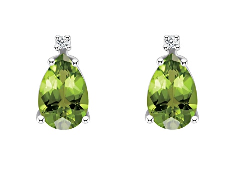 8x5mm Pear Shape Peridot with Diamond Accents 14k White Gold Stud Earrings