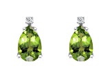 8x5mm Pear Shape Peridot with Diamond Accents 14k White Gold Stud Earrings