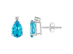 8x5mm Pear Shape Blue Topaz with Diamond Accents 14k White Gold Stud Earrings