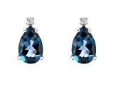 8x5mm Pear Shape London Blue Topaz with Diamond Accents 14k White Gold Stud Earrings