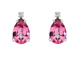 8x5mm Pear Shape Pink Topaz with Diamond Accents 14k White Gold Stud Earrings