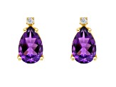 8x5mm Pear Shape Amethyst with Diamond Accents 14k Yellow Gold Stud Earrings