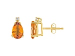8x5mm Pear Shape Citrine with Diamond Accents 14k Yellow Gold Stud Earrings