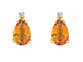 8x5mm Pear Shape Citrine with Diamond Accents 14k Yellow Gold Stud Earrings