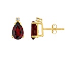 8x5mm Pear Shape Garnet with Diamond Accents 14k Yellow Gold Stud Earrings