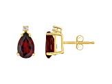 8x5mm Pear Shape Garnet with Diamond Accents 14k Yellow Gold Stud Earrings