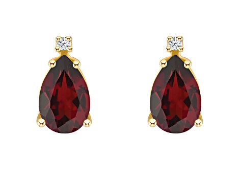 8x5mm Pear Shape Garnet with Diamond Accents 14k Yellow Gold Stud Earrings