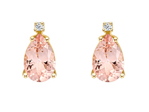 8x5mm Pear Shape Morganite with Diamond Accents 14k Yellow Gold Stud Earrings