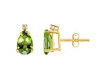 8x5mm Pear Shape Peridot with Diamond Accents 14k Yellow Gold Stud Earrings