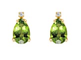 8x5mm Pear Shape Peridot with Diamond Accents 14k Yellow Gold Stud Earrings
