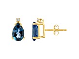 8x5mm Pear Shape London Blue Topaz with Diamond Accents 14k Yellow Gold Stud Earrings