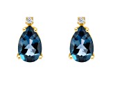 8x5mm Pear Shape London Blue Topaz with Diamond Accents 14k Yellow Gold Stud Earrings