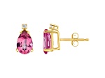8x5mm Pear Shape Pink Topaz with Diamond Accents 14k Yellow Gold Stud Earrings