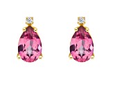 8x5mm Pear Shape Pink Topaz with Diamond Accents 14k Yellow Gold Stud Earrings