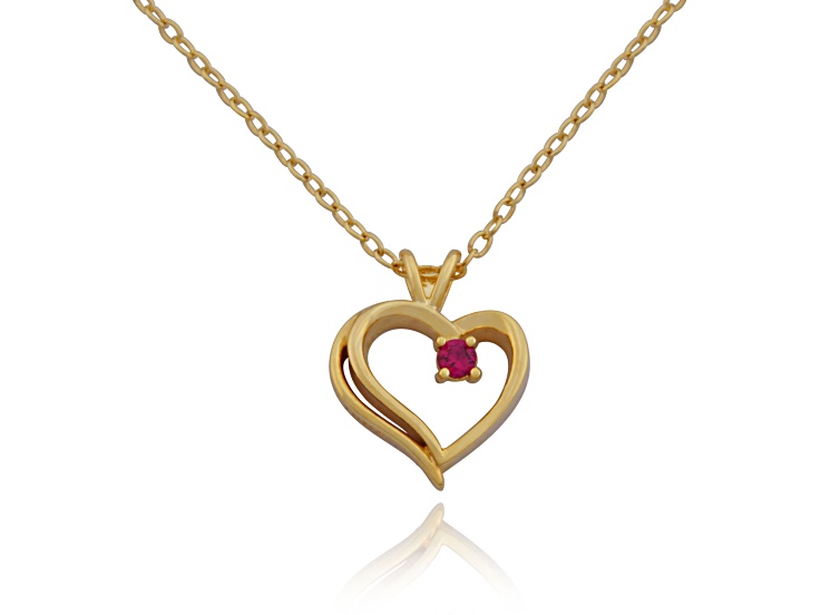 Red Lab Created Ruby 14k Yellow Gold Over Brass Pendant with Chain 0.12ctw