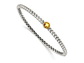 Sterling Silver with 14K Gold Over Sterling Silver Accent Oxidized 6mm Citrine Hinged Bangle