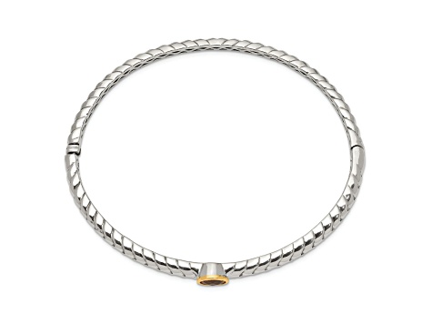 Sterling Silver with 14K Gold Over Sterling Silver Accent Oxidized 6mm Citrine Hinged Bangle