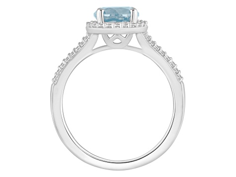 7mm Round Aquamarine 1/4 ctw Diamond Rhodium Over Sterling Silver Halo Ring