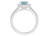 7mm Round Aquamarine 1/4 ctw Diamond Rhodium Over Sterling Silver Halo Ring