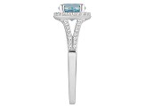 7mm Round Aquamarine 1/4 ctw Diamond Rhodium Over Sterling Silver Halo Ring