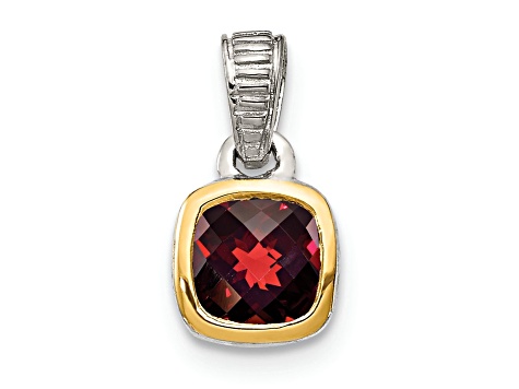 Rhodium Over Sterling Silver with 14k Accent Garnet Pendant