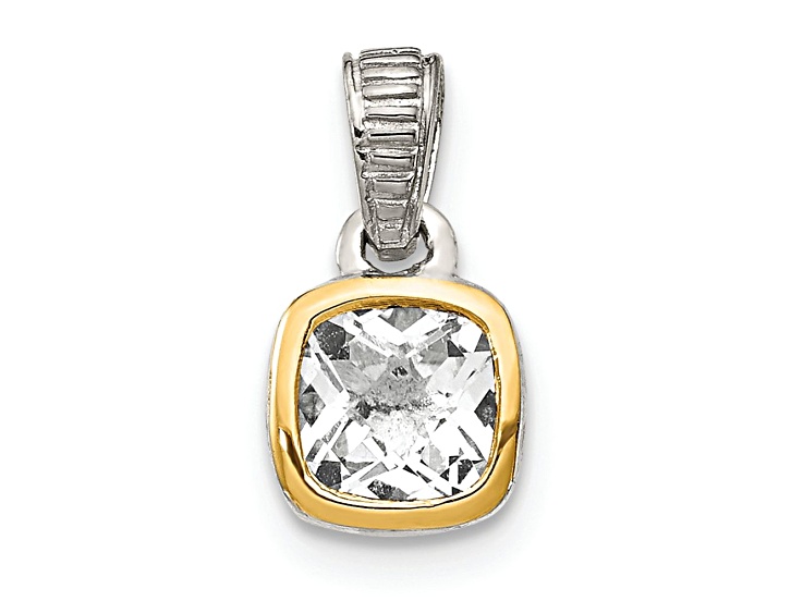 Rhodium Over Sterling Silver with 14k Accent White Topaz Pendant