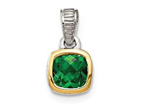 Rhodium Over Sterling Silver with 14k Accent Created Emerald Pendant