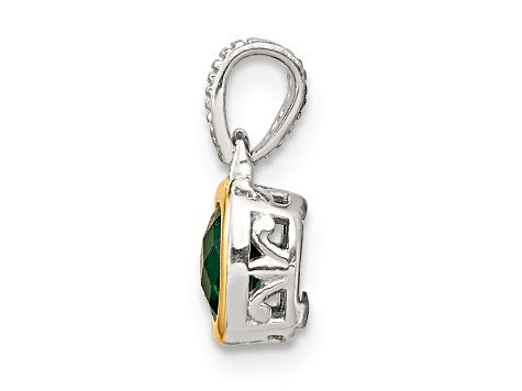 Rhodium Over Sterling Silver with 14k Accent Created Emerald Pendant