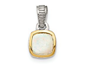 Rhodium Over Sterling Silver with 14k Accent Milky Opal Pendant
