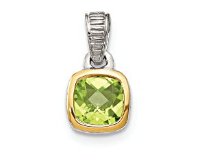 Rhodium Over Sterling Silver with 14k Accent Peridot Pendant