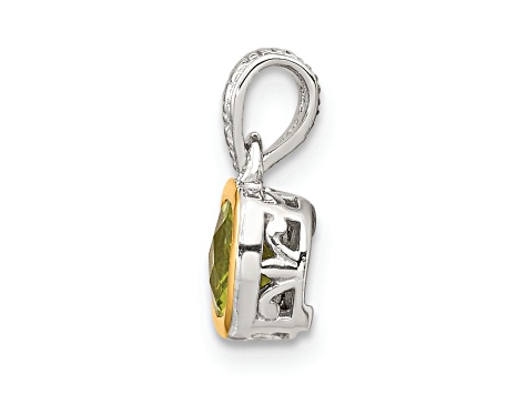 Rhodium Over Sterling Silver with 14k Accent Peridot Pendant