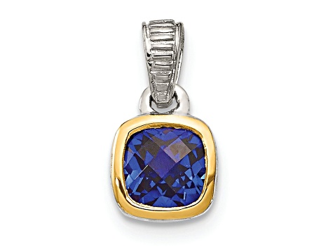 Rhodium Over Sterling Silver with 14k Accent Created Sapphire Pendant
