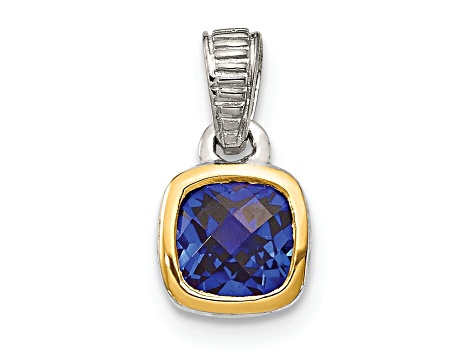 Rhodium Over Sterling Silver with 14k Accent Lab Created Sapphire Pendant