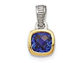 Rhodium Over Sterling Silver with 14k Accent Created Sapphire Pendant