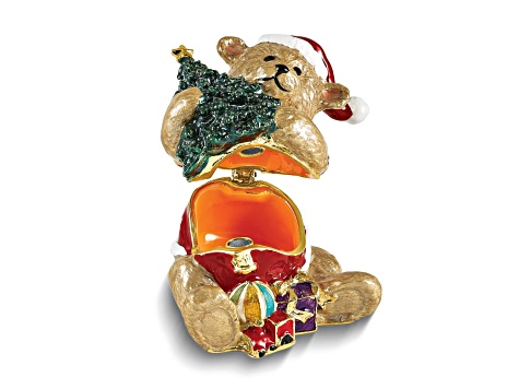 HOLLY BEAR Brown Bear with Tree Trinket Box