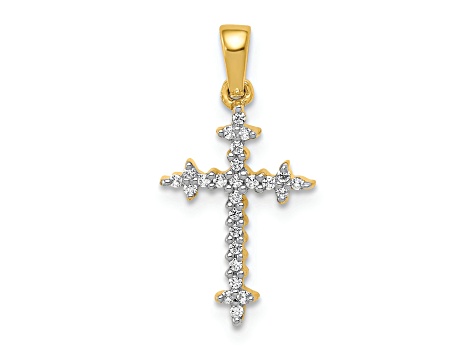 14K Yellow Gold and Rhodium 1/10ct. Diamond Fleur de Lis Cross Pendant