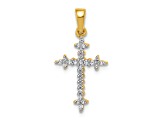 14K Yellow Gold and Rhodium 1/10ct. Diamond Fleur de Lis Cross Pendant