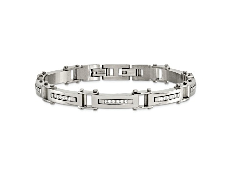 White Cubic Zirconia Stainless Steel Men's Bracelet