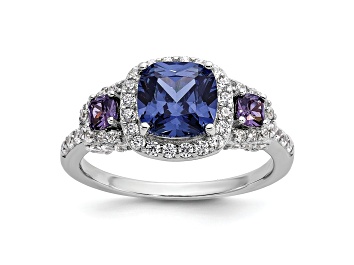 Picture of Rhodium Over Sterling Silver Polished Fancy Blue/Purple/White Cubic Zirconia Ring