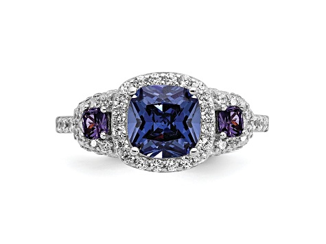 Rhodium Over Sterling Silver Polished Fancy Blue/Purple/White Cubic Zirconia Ring