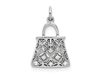 Picture of Rhodium Over 14k White Gold Diamond Textured Handbag Charm