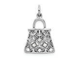 Rhodium Over 14k White Gold Diamond Textured Handbag Charm