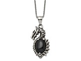 Stainless Steel Antiqued and Polished with Black Glass Dragon 20-inch Necklace