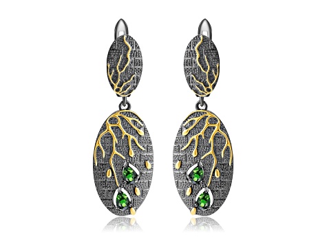 Chrome Diopside Black Rhodium Over Sterling Silver Dangle Earrings