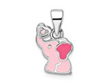 Rhodium Over Sterling Silver Pink Enamel and Cubic Zirconia Elephant Children's Pendant