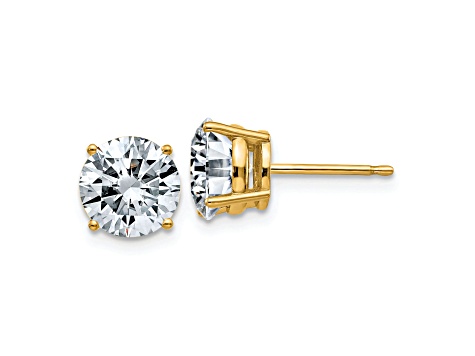 14K Yellow Gold 3ct. 7.5mm Round J-K Color Moissanite Earrings