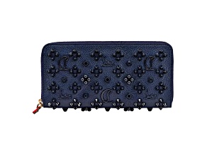 Christian Louboutin Panettone Studded Blue Leather Zip Around Wallet