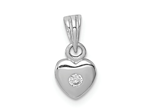 Rhodium Over Sterling Silver Polished Cubic Zirconia Heart Children's Pendant