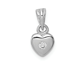 Rhodium Over Sterling Silver Polished Cubic Zirconia Heart Children's Pendant